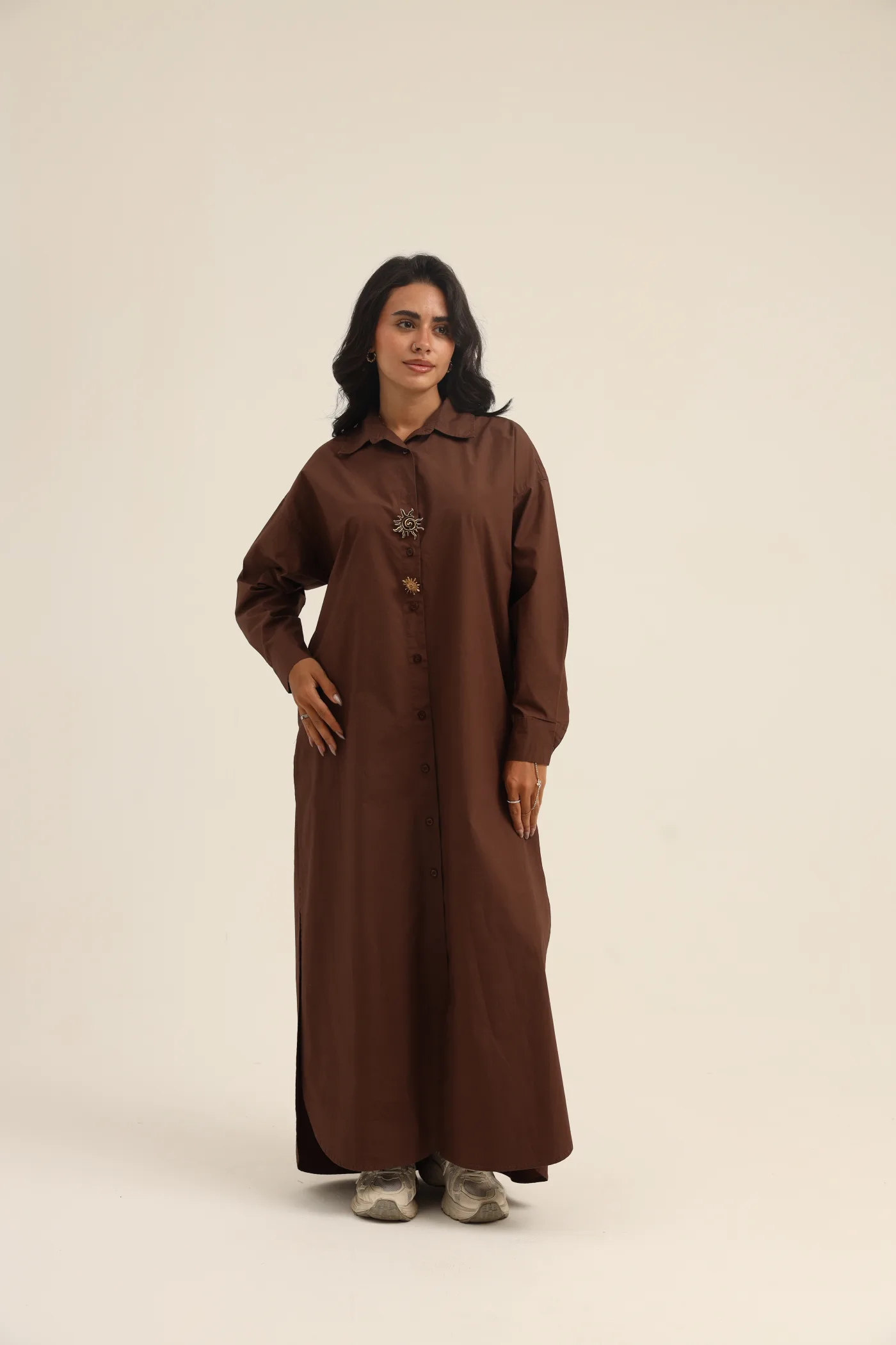 Long Gabardine Shirt with Side Slits