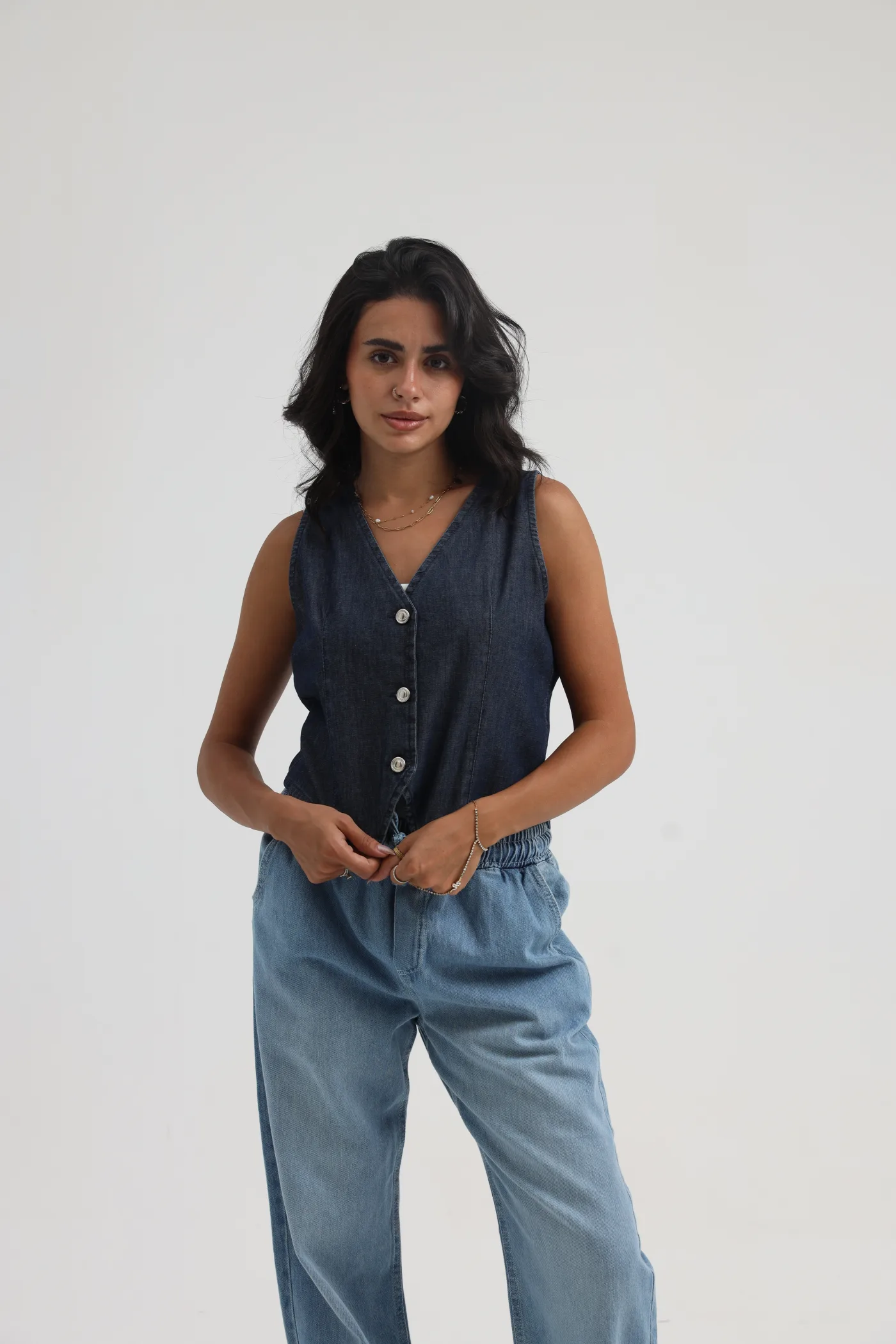 Denim Vest – 3-Button Closure