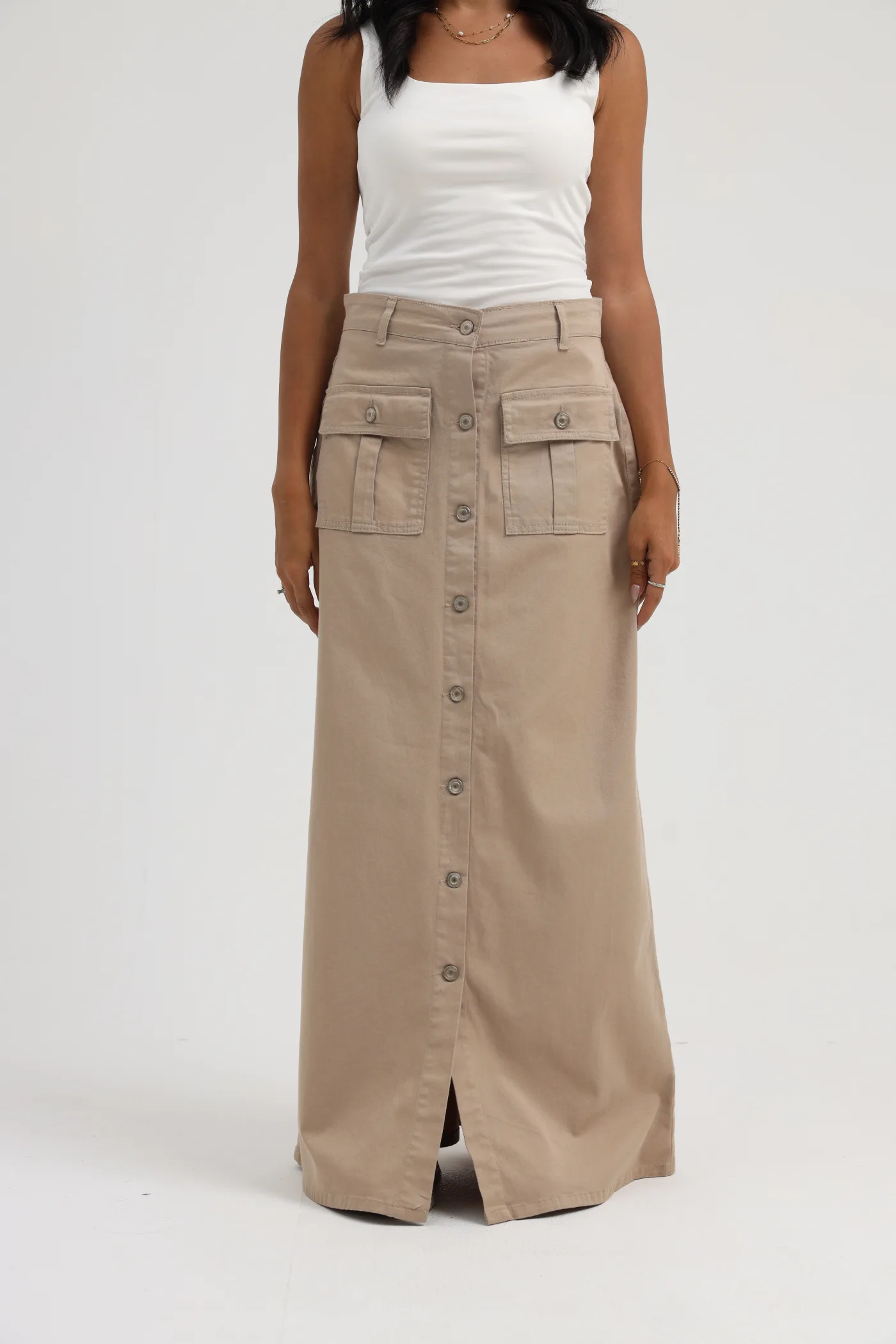 Open-Front Gabardine Skirt