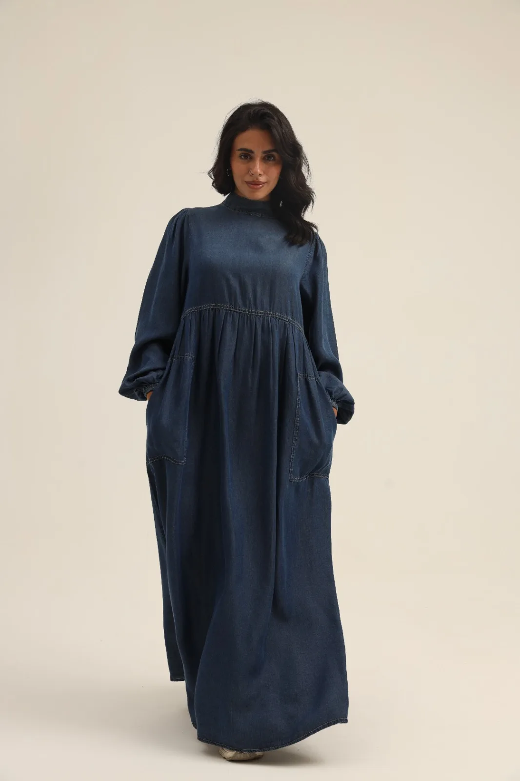 Denim Dress with French Sleeves